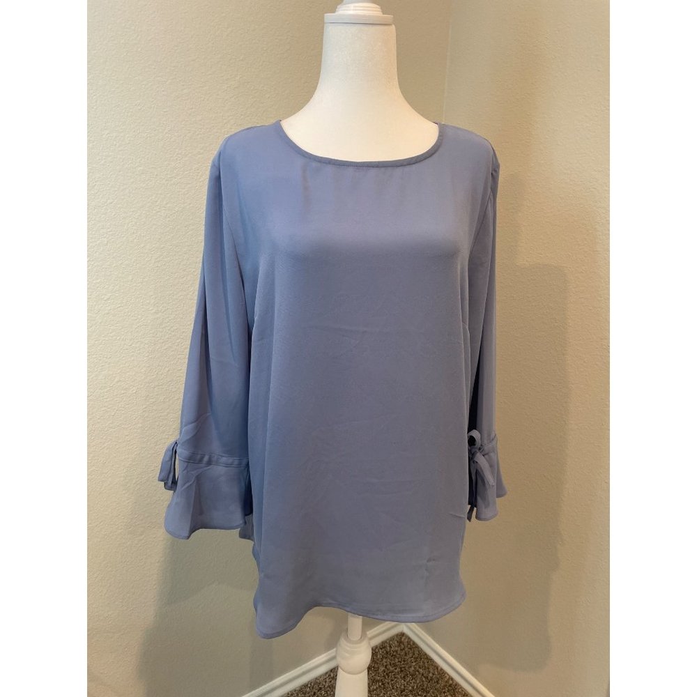 Violet + Claire Blue Long Sleeve Ruffle Blouse